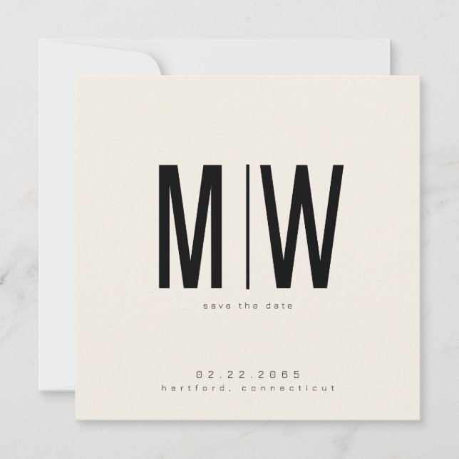 Cream Sleek Square Monogram Wedding Save the Date (Front)