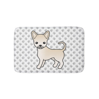 Cream Smooth Coat Chihuahua Cartoon Dog &amp; Paws Bath Mat