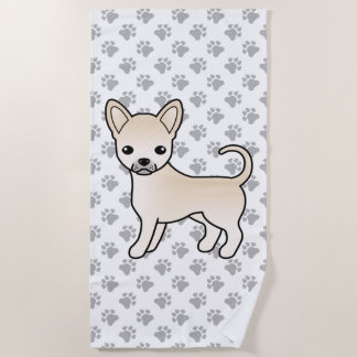 Cream Smooth Coat Chihuahua Cartoon Dog &amp; Paws Beach Towel