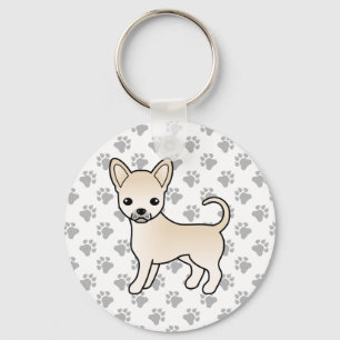 Cream Smooth Coat Chihuahua Cartoon Dog & Paws Keychain