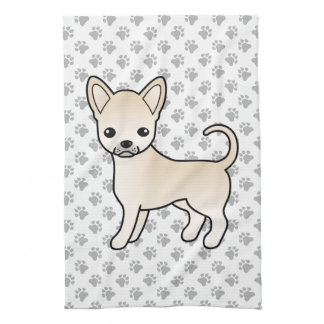Cream Smooth Coat Chihuahua Cartoon Dog &amp; Paws Kitchen Towel