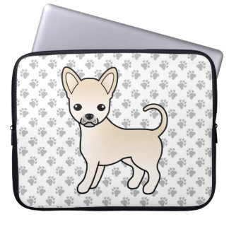 Cream Smooth Coat Chihuahua Cartoon Dog &amp; Paws Laptop Sleeve