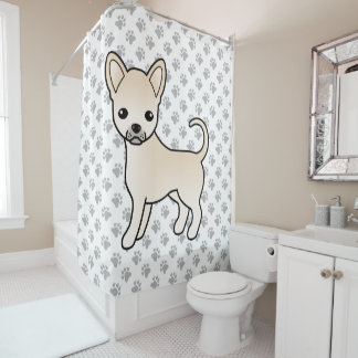 Cream Smooth Coat Chihuahua Cartoon Dog &amp; Paws Shower Curtain