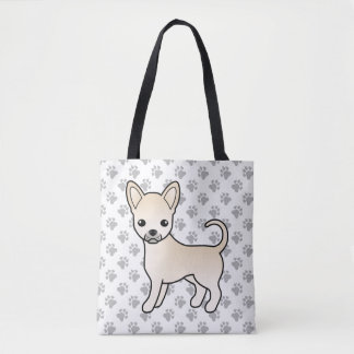 Cream Smooth Coat Chihuahua Cartoon Dog &amp; Paws Tote Bag