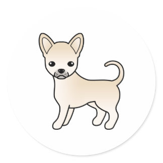 Cream Smooth Coat Chihuahua Cute Cartoon Dog Classic Round Sticker