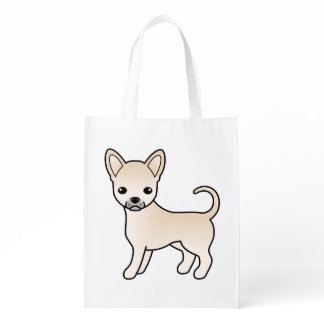 Cream Smooth Coat Chihuahua Cute Cartoon Dog Grocery Bag