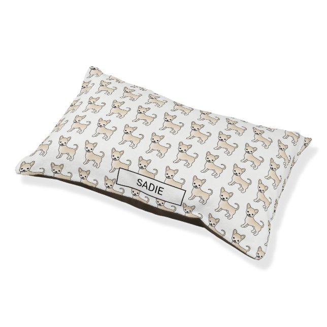 Cream Smooth Coat Chihuahua Dog Pattern & Name Pet Bed (Angled)