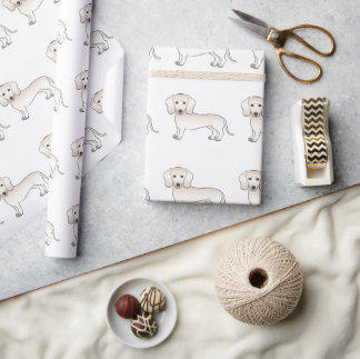 Cream Smooth Coat Dachshund Cartoon Dog Pattern Wrapping Paper