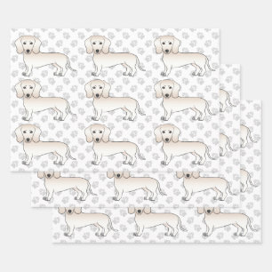 Cream Smooth Coat Dachshund Cartoon Dog Pattern Wrapping Paper Sheets