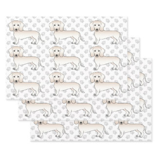 Cream Smooth Coat Dachshund Cartoon Dog Pattern Wrapping Paper Sheets