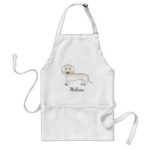 Cream Smooth Coat Dachshund Cartoon Dog With Name Adult Apron