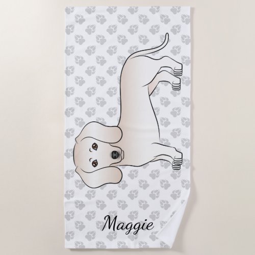 Cream Smooth Coat Dachshund Cartoon Dog With Name Beach Towel