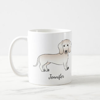 Cream Smooth Coat Dachshund Cartoon Dog With Name Coffee Mug