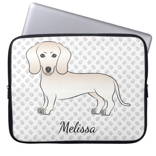 Cream Smooth Coat Dachshund Cartoon Dog With Name Laptop Sleeve