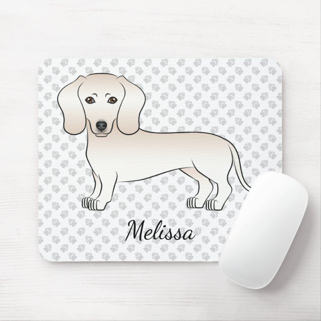 Cream Smooth Coat Dachshund Cartoon Dog With Name Mouse Pad (With Mouse)
