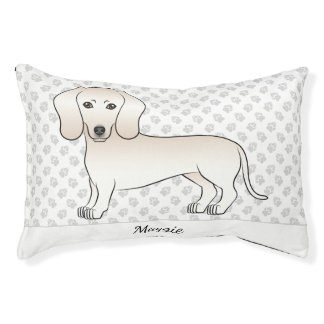 Cream Smooth Coat Dachshund Cartoon Dog With Name Pet Bed