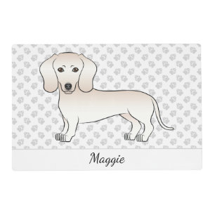 Cream Smooth Coat Dachshund Cartoon Dog With Name Placemat
