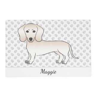 Cream Smooth Coat Dachshund Cartoon Dog With Name Placemat
