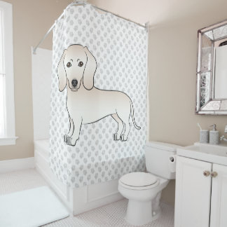 Cream Smooth Coat Dachshund Cartoon Dog With Name Shower Curtain