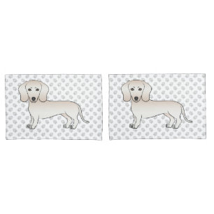 Cream Smooth Coat Dachshund Cartoon Dog With Paws Pillow Case