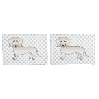 Cream Smooth Coat Dachshund Cartoon Dog With Paws Pillow Case