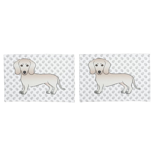 Cream Smooth Coat Dachshund Cartoon Dog With Paws Pillow Case (Front-Set)