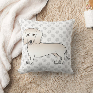 Cream Smooth Coat Dachshund Cartoon Dog With Paws Throw Pillow