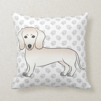 Cream Smooth Coat Dachshund Cartoon Dog With Paws Throw Pillow