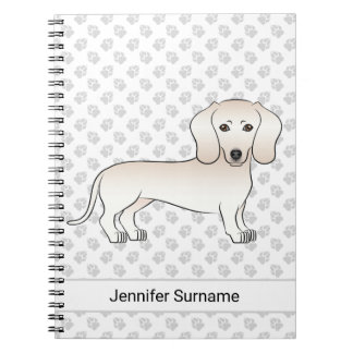Cream Smooth Coat Dachshund Cartoon Dog With Text Notebook