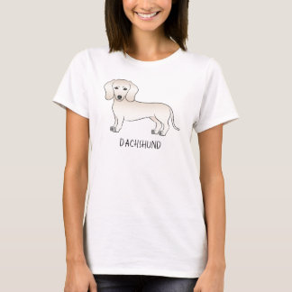 Cream Smooth Coat Dachshund Cartoon Dog With Text T-Shirt