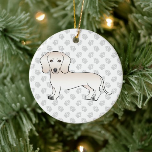 Cream Smooth Coat Dachshund Cute Cartoon Dog Ceramic Ornament