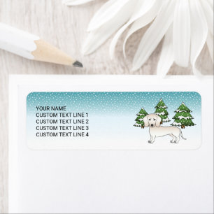 Cream Smooth Coat Dachshund Dog In Winter Forest Label
