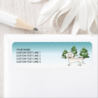 Cream Smooth Coat Dachshund Dog In Winter Forest Label