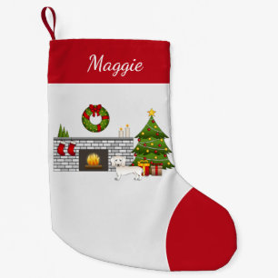 Cream Smooth Coat Dachshund In Christmas Room Small Christmas Stocking