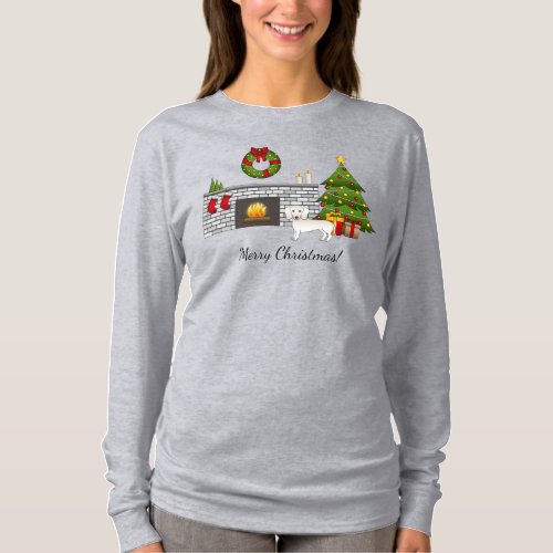 Cream Smooth Coat Dachshund In Christmas Room T_Shirt