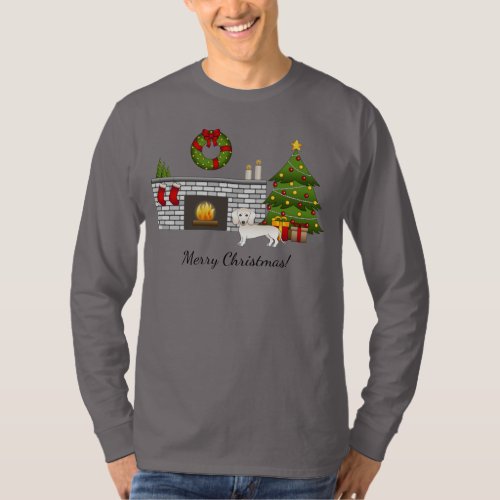 Cream Smooth Coat Dachshund In Christmas Room T_Shirt