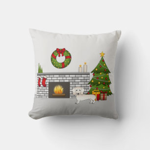 Cream Smooth Coat Dachshund In Christmas Room Throw Pillow