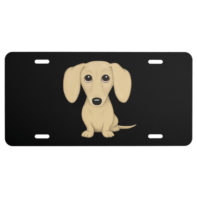 Cream Smooth Coated Dachshund Cartoon Dog License Plate (Front)