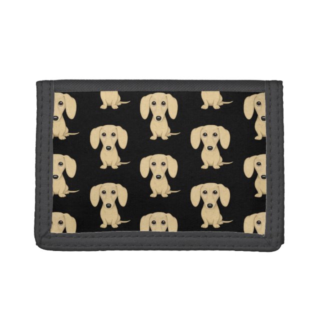 Cream Smooth Coated Dachshund Pattern Cute Trifold Wallet (Front)