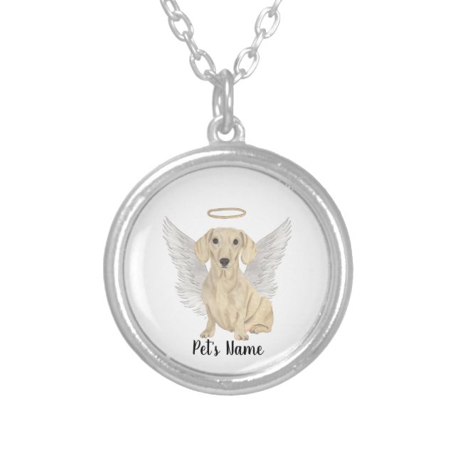 Cream Smooth Dachshund Sympathy Memorial Silver Plated Necklace (Front)