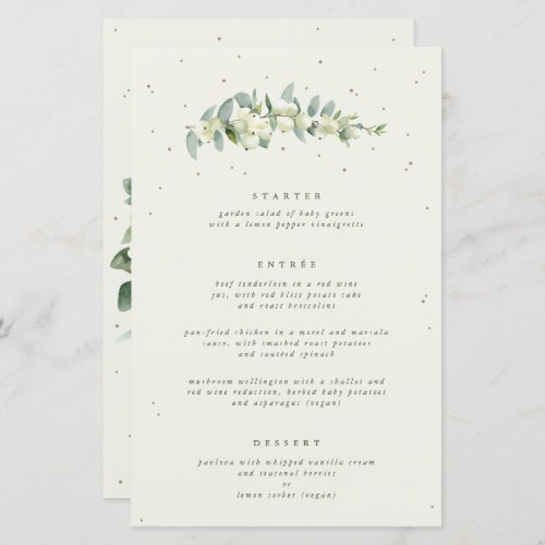 Cream Snowberry  Eucalyptus 3 Course Wedding Menu