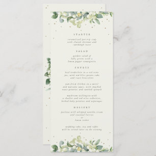 Cream Snowberry+Eucalyptus 4 Course Wedding Flat Menu