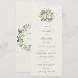 Cream Snowberry+Eucalyptus 4 Course Wedding Flat Menu