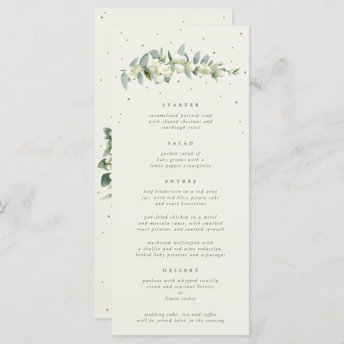 Cream SnowberryEucalyptus 4 Course Wedding Flat Menu