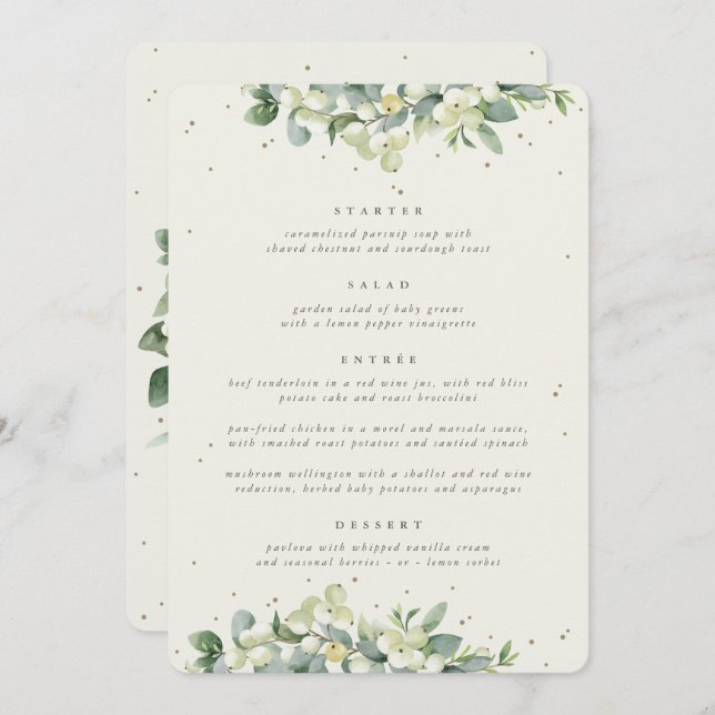 Cream Snowberry + Eucalyptus 4 Course Wedding Menu (Front/Back)