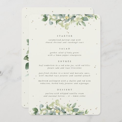 Cream Snowberry  Eucalyptus 4 Course Wedding Menu