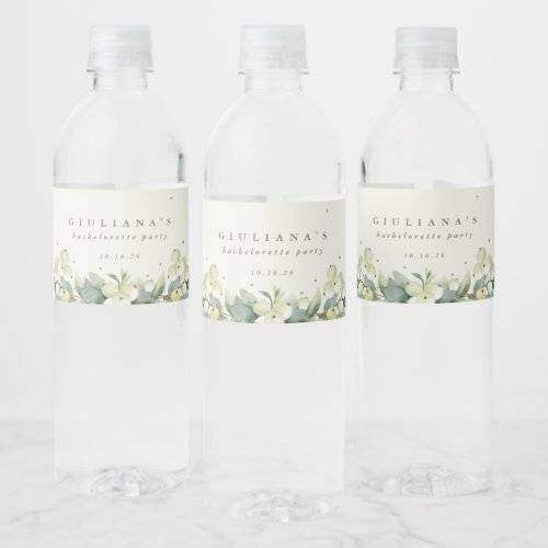 Cream SnowberryEucalyptus BacheloretteShower Water Bottle Label