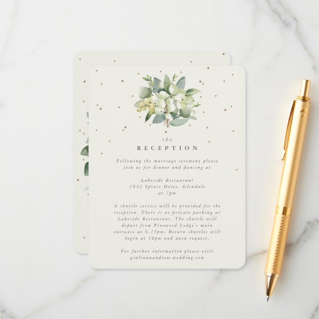 Cream Snowberry+Eucalyptus Bouquet Reception Enclosure Card (Front/Back In Situ)