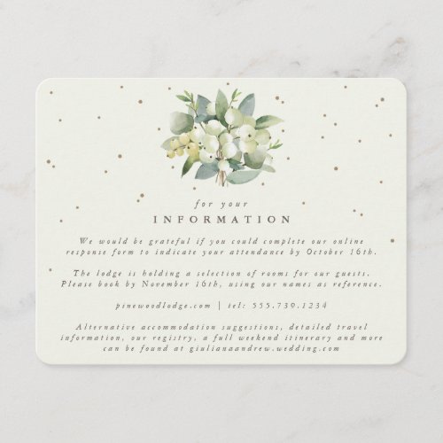 Cream SnowberryEucalyptus Bouquet Wedding Info Enclosure Card