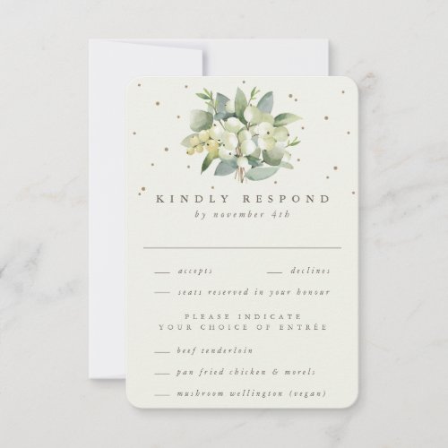 Cream SnowberryEucalyptus Bouquet Winter Wedding RSVP Card